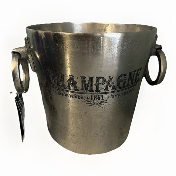 New Champagne Bucket Handcrafted Cast Aluminum Il Mulino Handles Silver Ice - Picture 2 of 16